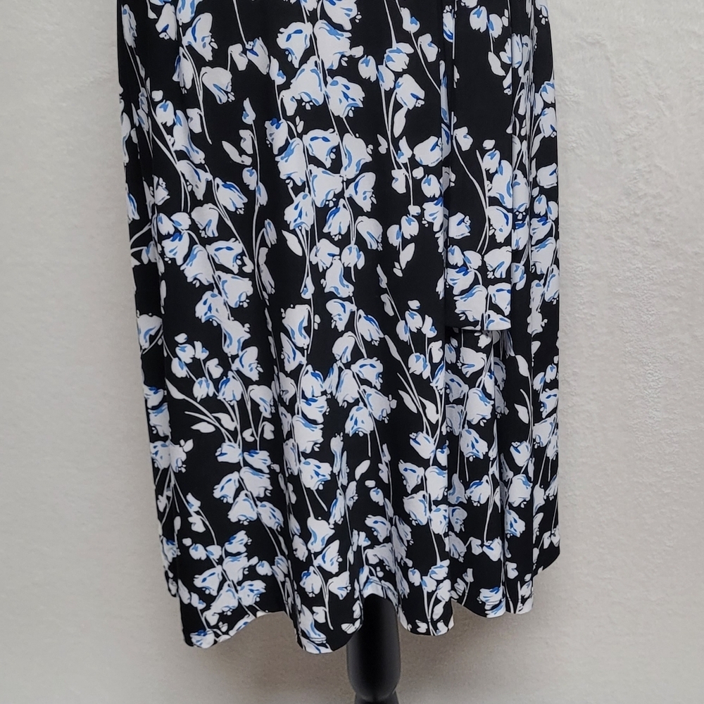 Tommy Hilfiger Women's Blue Black Floral Tie-Neck Puff Sleeve Casual Day Dress - Picture 5 of 12